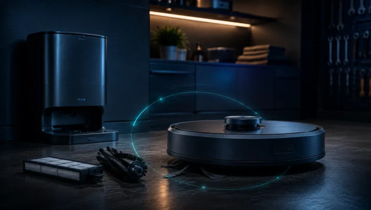 Robot vacuum with maintenance parts and subtle service visualization