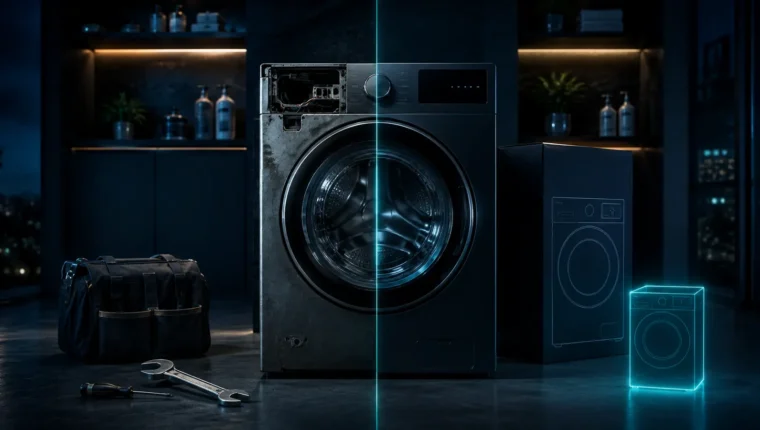 Washing machine shown between repair and replacement decision cues
